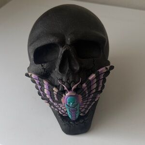 Black Skull with Purple and Blue Butterfly Art Piece